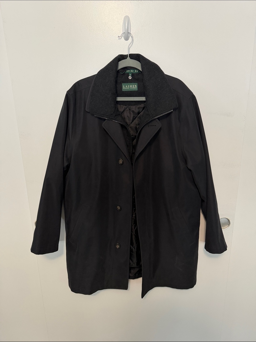 Lauren Ralph Lauren Black Men's Trench Coat with Fleece Collar